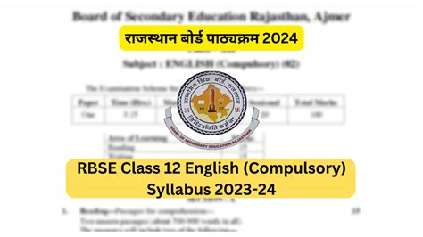 Rbse Class 12th English Syllabus 2023 24 Download 2024 Syllabus Pdf