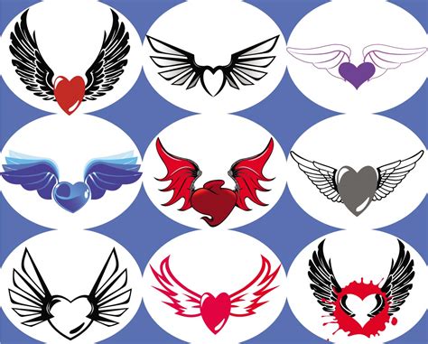 Hearts With Wings Vector Set Free Download