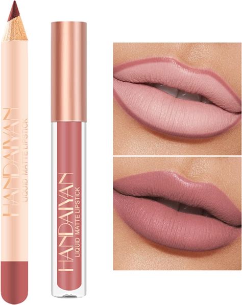 Pcs Matte Nude Lip Liner And Lipstick Makeup Set Liquid Lipstick H Non Stick Cup Not Fade