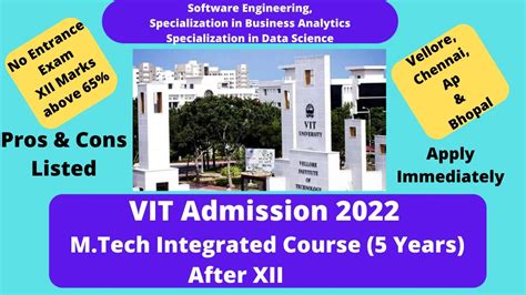 Vit M Tech Integrated Years Admission Youtube