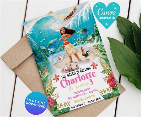 Editable Moana Birthday Invitation Moana Theme Party Etsy Australia