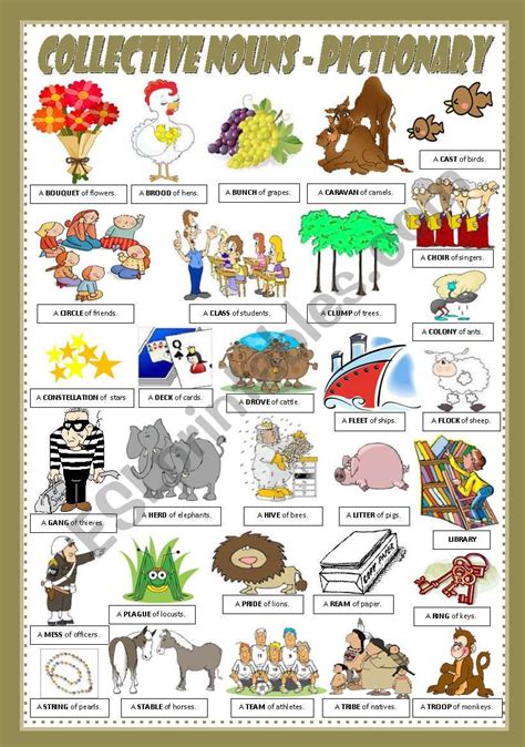 Collective Nouns Pictionary Worksheet Interactive Anchor Charts Herd Of Elephants Collective