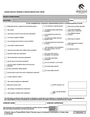 Fillable Online Newcastle Edu PROJECT WORK ORDER LOCATION To Be