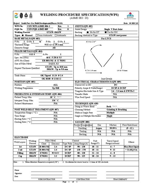 Welding Procedure Specification For Single V Butt Joints Using Gtaw And Smaw Processes On Carbon