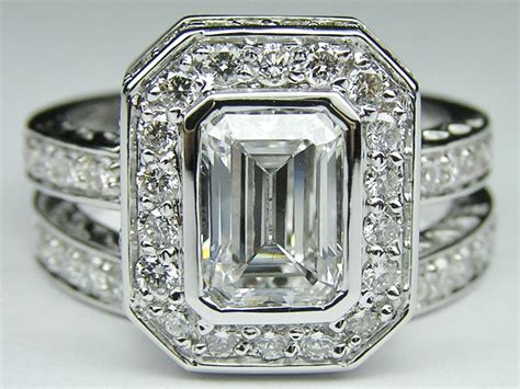 Wedding Rings With Engraved Emerald Cut Diamond Wedding Ring Sets