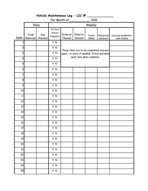 Printable Vehicle Maintenance Log Templates Templatelab