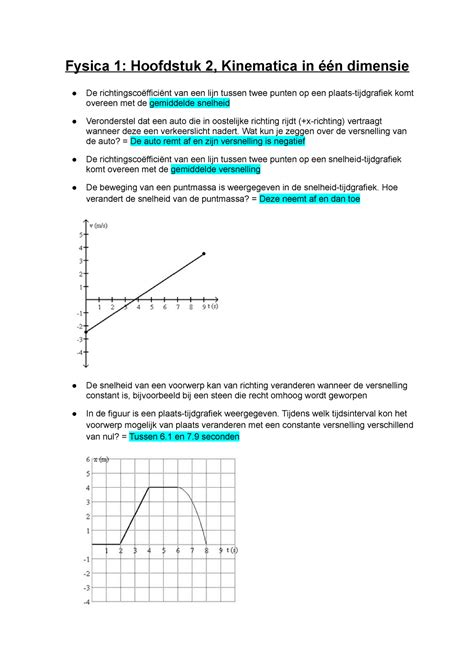 Fysica 1 oefeningen Pearson Fysica 1 Hoofdstuk 2 Kinematica in één