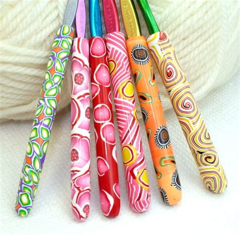 Polymer Clay Crochet Hooks Set Of 6 Handmade Size F5 Through