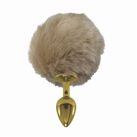 Plug Anal Em Metal Dourado Rabo Pompom Claro Hard Dss Sex Shop