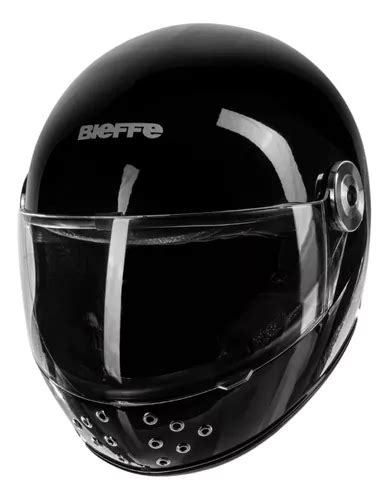 Capacete Old School Bieffe Uno Preto Brilho Custom Classic