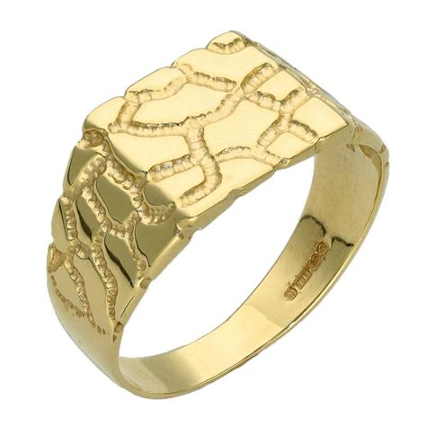 Ct Yellow Gold Bark Pattern Square Signet Ring Miltons Diamonds