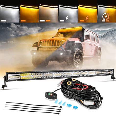 Buy Auxbeam 50 Inch Curved Light Bar 288W 6 Modes Amber White Strobe