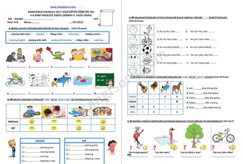 4 Sınıf İngilizce 1 Dönem 2 Yazılı Sınav Soruları 51 HangiSoru