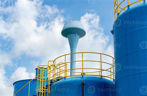 Closeup Fuel Storage Tank In Petroleum Refinery Blue Big Tank Of Oil