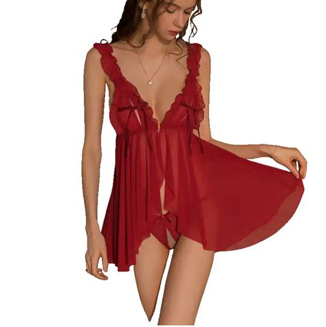 Wholesale Lace Transparent Lace Up V Cord Backless Hollow Pajamas Women S Sexy Lingerie Set