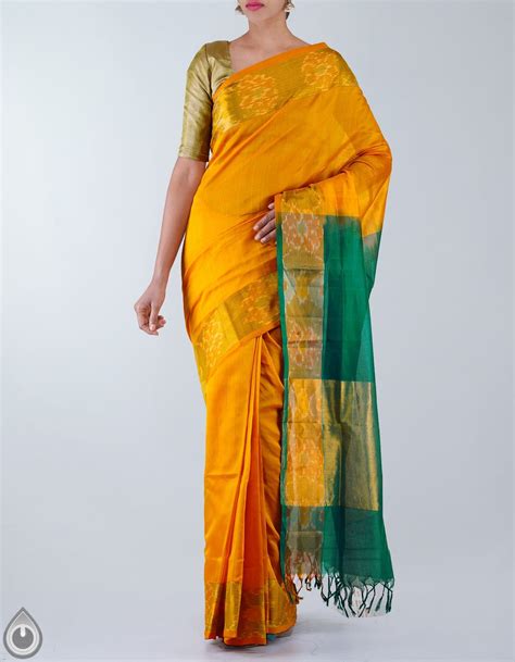 Yellow And Green Pure Handloom Pochampally Silk Cotton Saree It Has Got