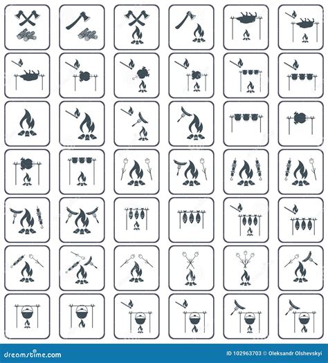 Campfire Icons Set Cartoon Vector Burning And Extinguished Fire