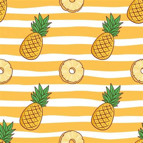 Premium Vector Seamless Pattern Of Cute Pineapple With Colored Doodle