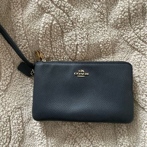 Coach Bags Coach Medium Navy Pebble Leather Double Zip Wristlet