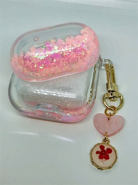 Pink Heart Glitter AirPod Case Airpods Keyring Airpods Keychain Bling ...