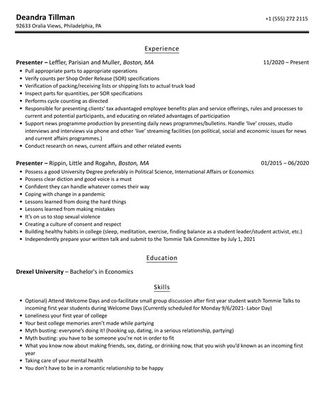 Presenter Resume Samples | Velvet Jobs