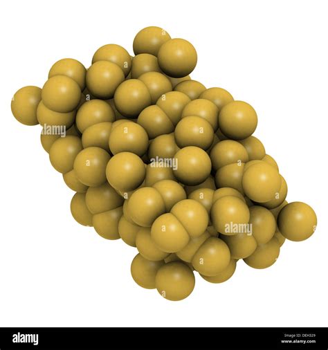 Sulfur (octasulfur, S8) crystal structure. Atoms are represented as yellow spheres Stock Photo ...