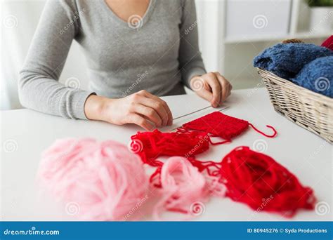 Woman Hands With Knitting Needles And Yarn Stock Photo Image Of Knit