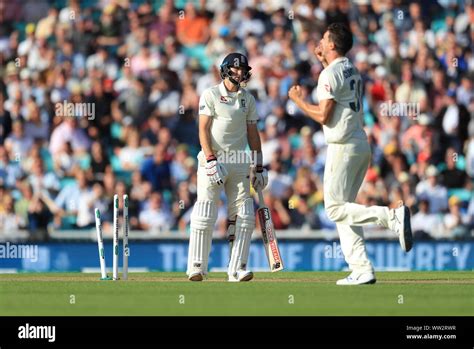 Australia S Pat Cummins Celebrates Taking The Wicket Of England S Joe