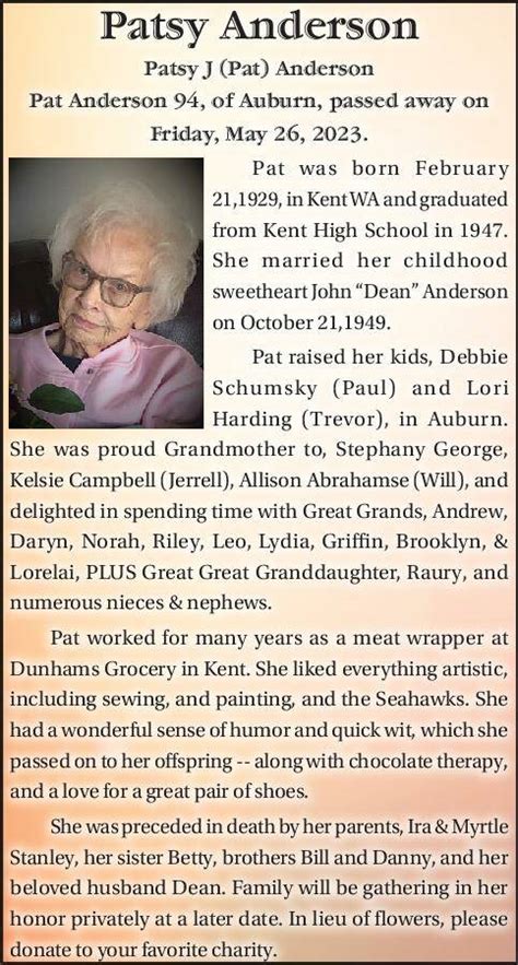 Patsy Anderson Obituary Auburn Reporter