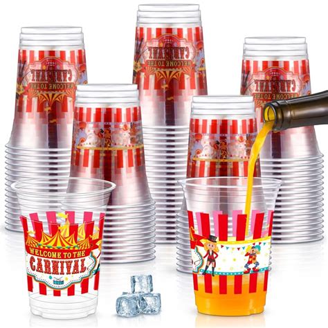 Jinei 60 Pcs Circus Carnival Party Supplies 16 Oz Carnival Plastic Cups