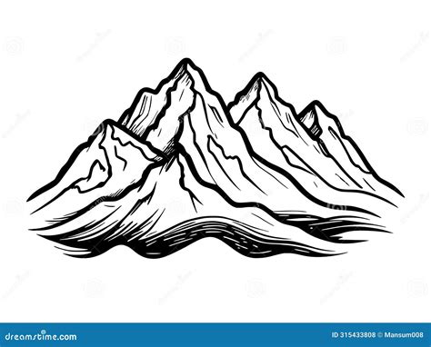 Hand Drawn Mountain Landscape Sketch Illustration Stock Illustration