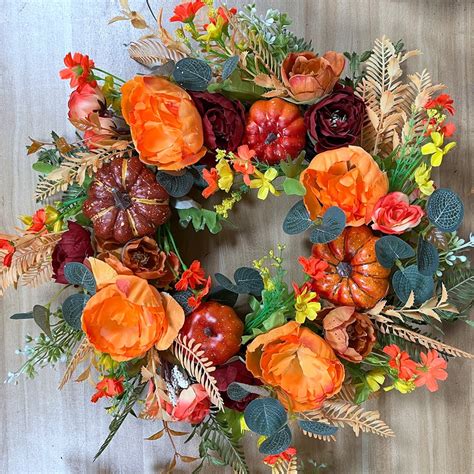 Fall Peony And Pumpkin Wreath Year Round Wreath Fall Wreath For Front Door Artificial Autumn