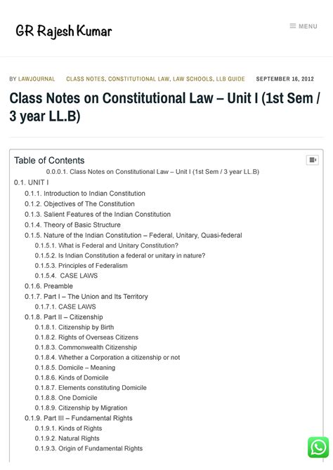 Constitution Of India Class Notes India Indian Constitutional Law