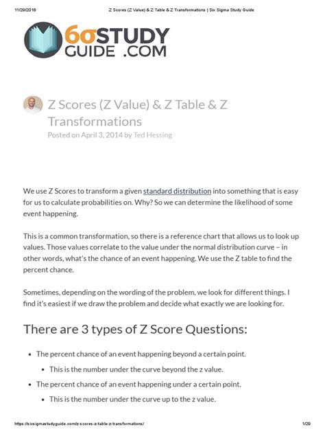 Z Scores Z Value And Z Table And Z Transformations Six Sigma Study