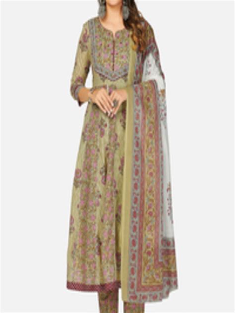 Buy Kalini Women Green Ethnic Motifs Printed Pure Cotton Kurta With Trousers And With Dupatta