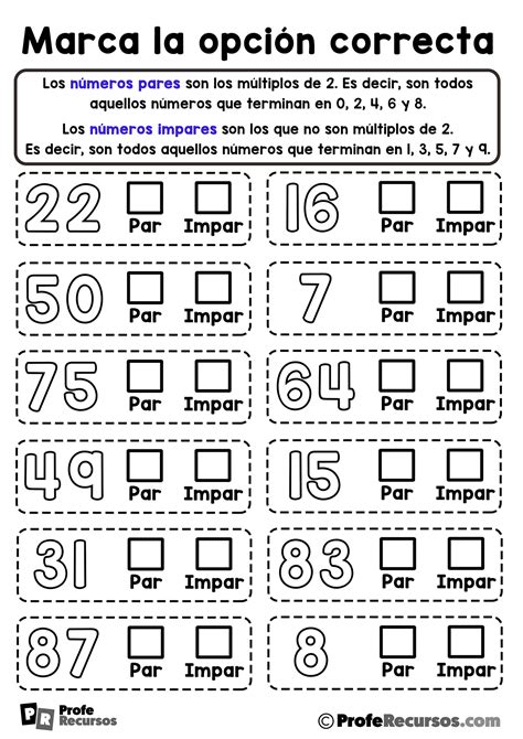 Actividades Numeros Pares E Impares