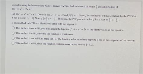 Solved Consider using the Intermediate Value Theorem (IVT) | Chegg.com