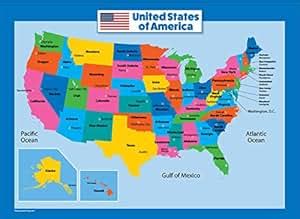 Amazon.com : USA Map for Kids - Laminated - United States Wall Chart ...