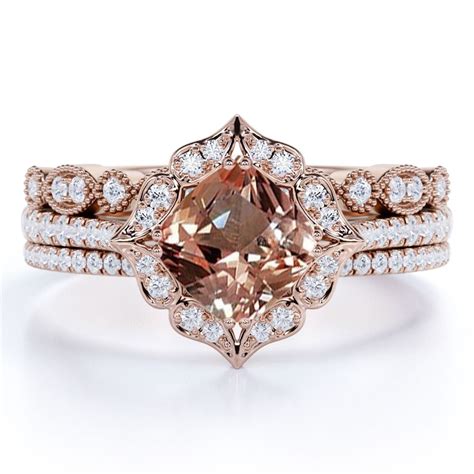 Jeenmata 2 25 Carat Cushion Cut Cut Created Morganite Trio Set Bridal Set Wedding Trio Set