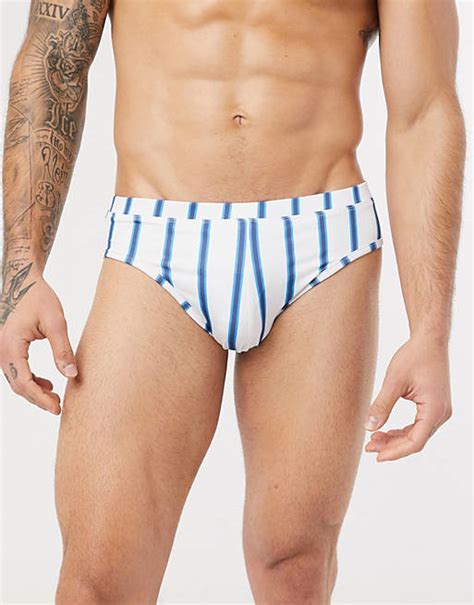 Asos Design Swim Briefs In Stripe Asos