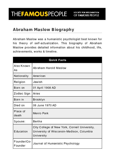 (PDF) Abraham Maslow Biography