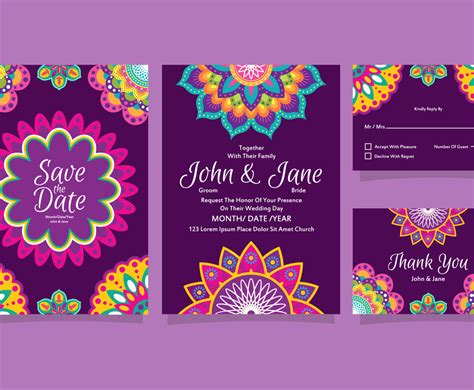 Indian Wedding Invitation With Mandala Frame Element Template Vector