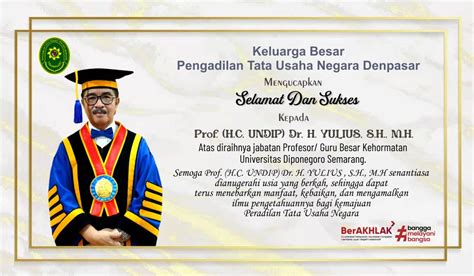 Selamat Dan Sukses Kepada Prof H C UNDIP Dr H Yulius S H M H