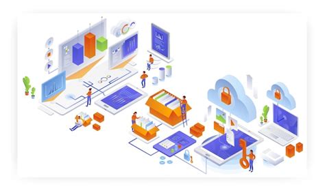 Premium Vector Cloud Storage Data Management Flat Vector Isometric