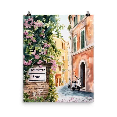 Trastevere Watercolor Print Italy Travel Gift Rome Wall Art Italian