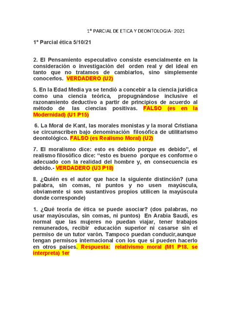 1º Parcial DE Etica Y Deontologia Recuperatorio 1º PARCIAL DE ETICA