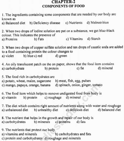 Cbse Class Science Components Of Food Mcqs Set B Multiple Choice