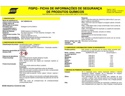 Pdf Fispq Ficha De Informa Es De Seguran A Pagina Perigosos