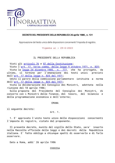 Decreto DEL Presidente Della Repubblica 131 1986 5 DECRETO DEL