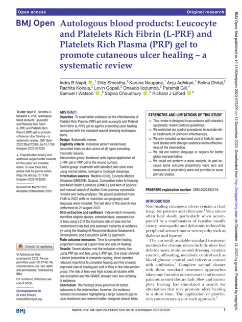 PDF Autologous Blood Products Leucocyte And Platelets Rich Fibrin L